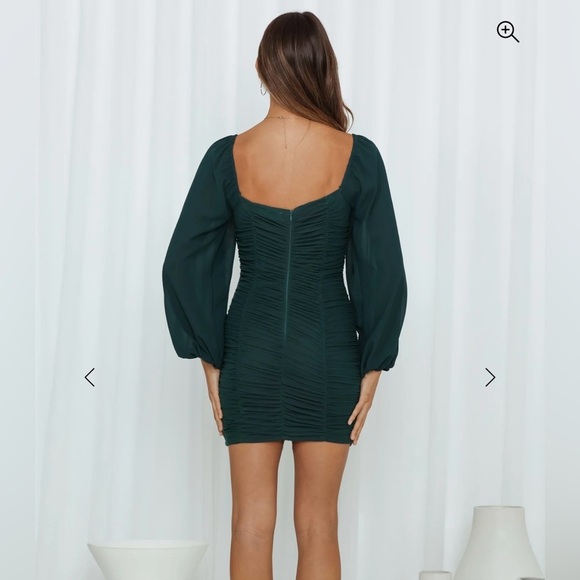 Hello Molly Luxury Love Dark Green Long Sleeve Ruched Dress Size Small - Picture 3 of 5